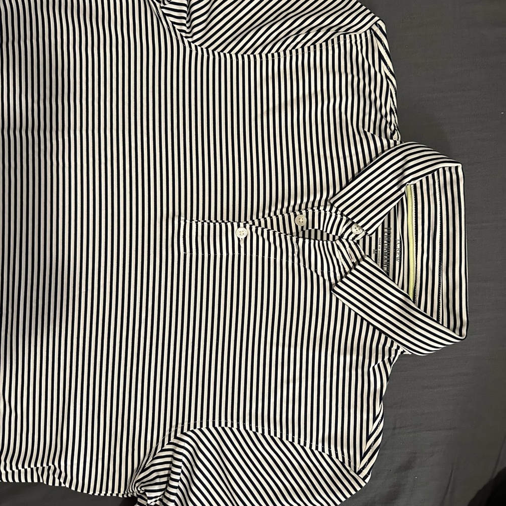 Navy and White Striped Men's Shirt j crew performance tech